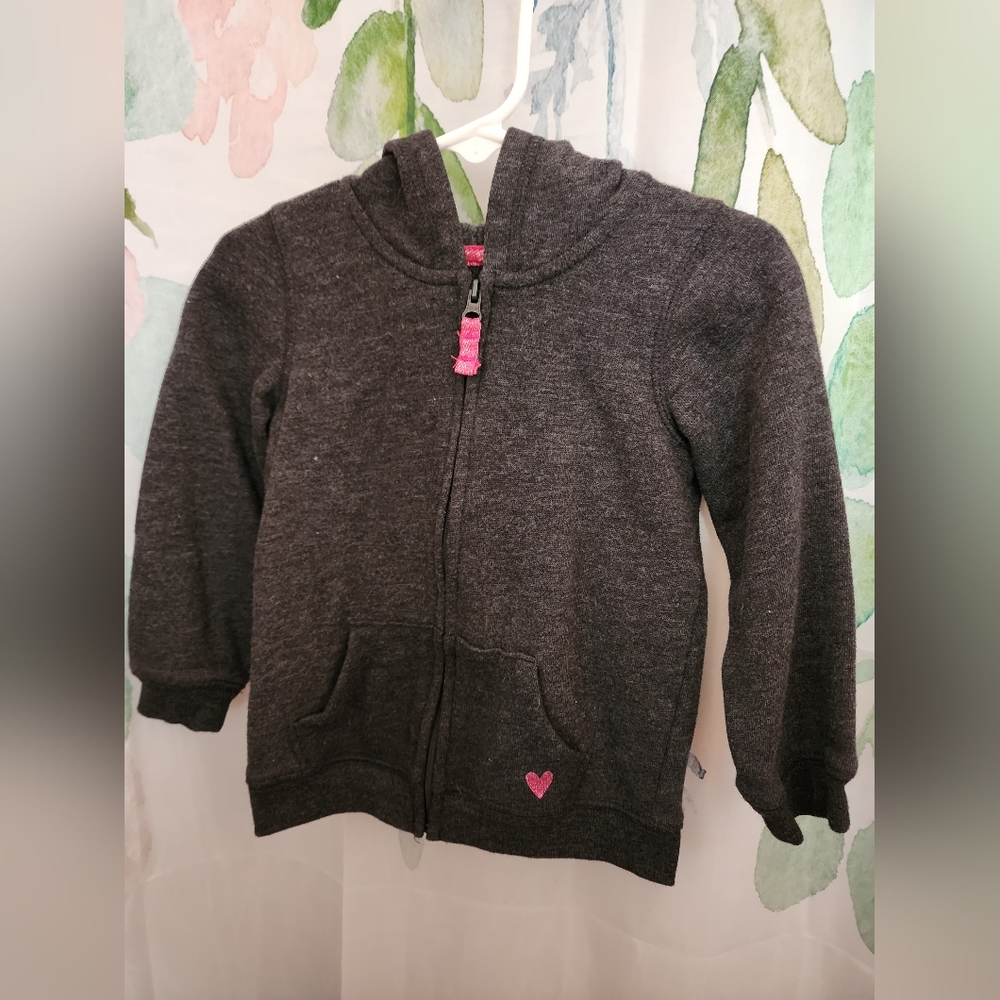 Baby Girls Jumping Beans Grey Fleece zip up hooded sweatshirt 24 mo